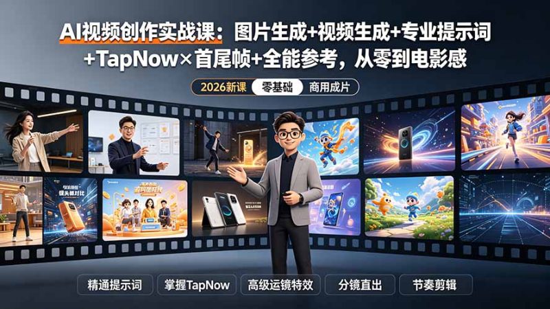 AI视频创作实战课:图片生成+视频生成+专业提示词+TapNow×首尾帧+全能参考,从零到电影感成片 - 技研社-技研社