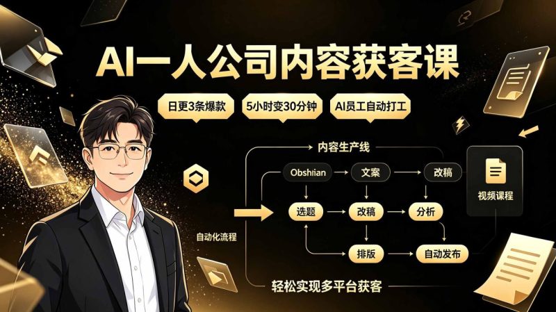 AI一人公司内容获客课:日更3条爆款×5小时变30分钟×AI员工自动打工,轻松实现多平台获客 - 技研社-技研社