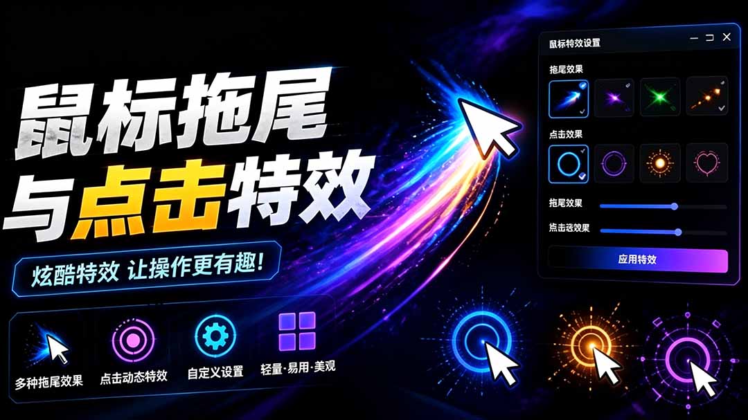 Windows特效小工具!一键给你的鼠标添加拖尾与点击动态特效,吾爱出品,免费使用 Mouse Trail Windows特效小工具!一键给你的鼠标添加拖尾与点击动态特效,吾爱出品,免费使用 Mouse Trail