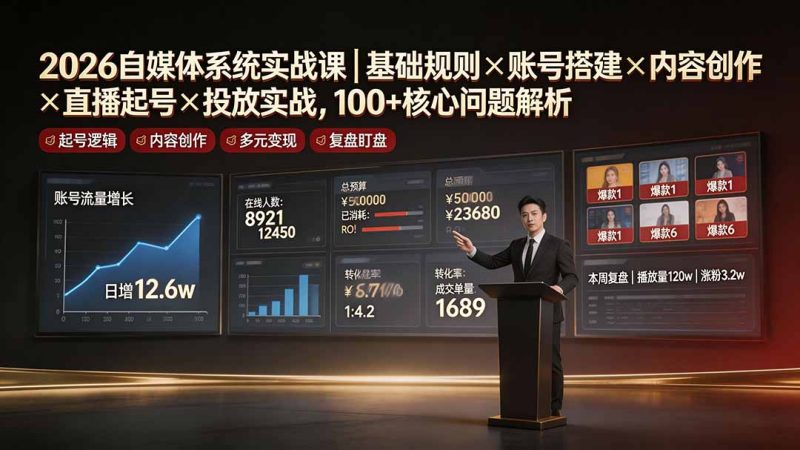 2026自媒体系统实战课|基础规则×账号搭建×内容创作×直播起号×投放实战-技研社