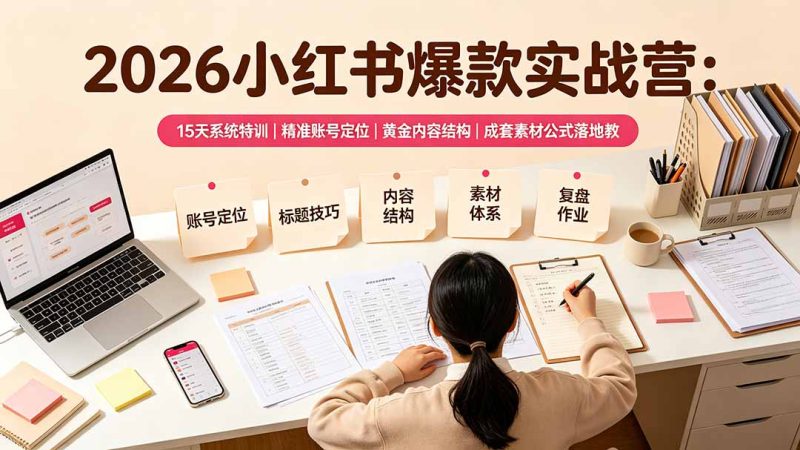 2026小红书爆款实战营:15天系统特训|精准账号定位|黄金内容结构|成套素材公式落地教程 - 技研社-技研社