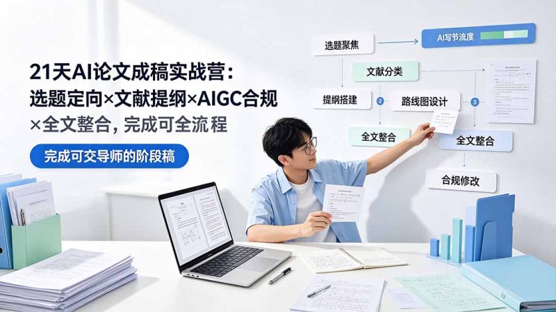 21天AI论文成稿实战营:选题定向×文献提纲×AIGC合规×全文整合,完成可交导师的阶段稿 - 技研社-技研社