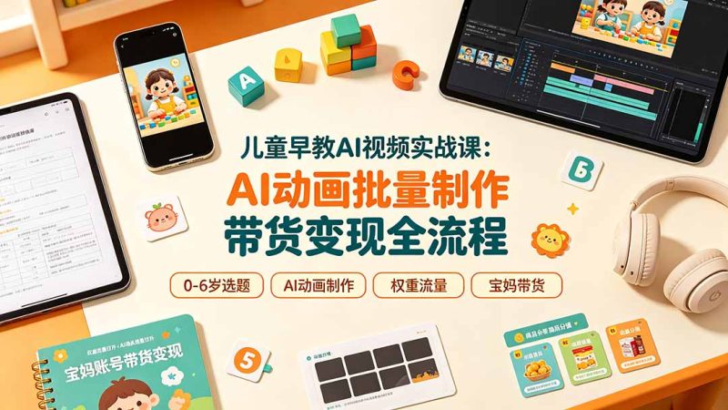 儿童早教AI视频实战课:0-6岁认知选题|AI动画批量制作|权重流量拉升|宝妈账号带货变现全流程 - 技研社-技研社