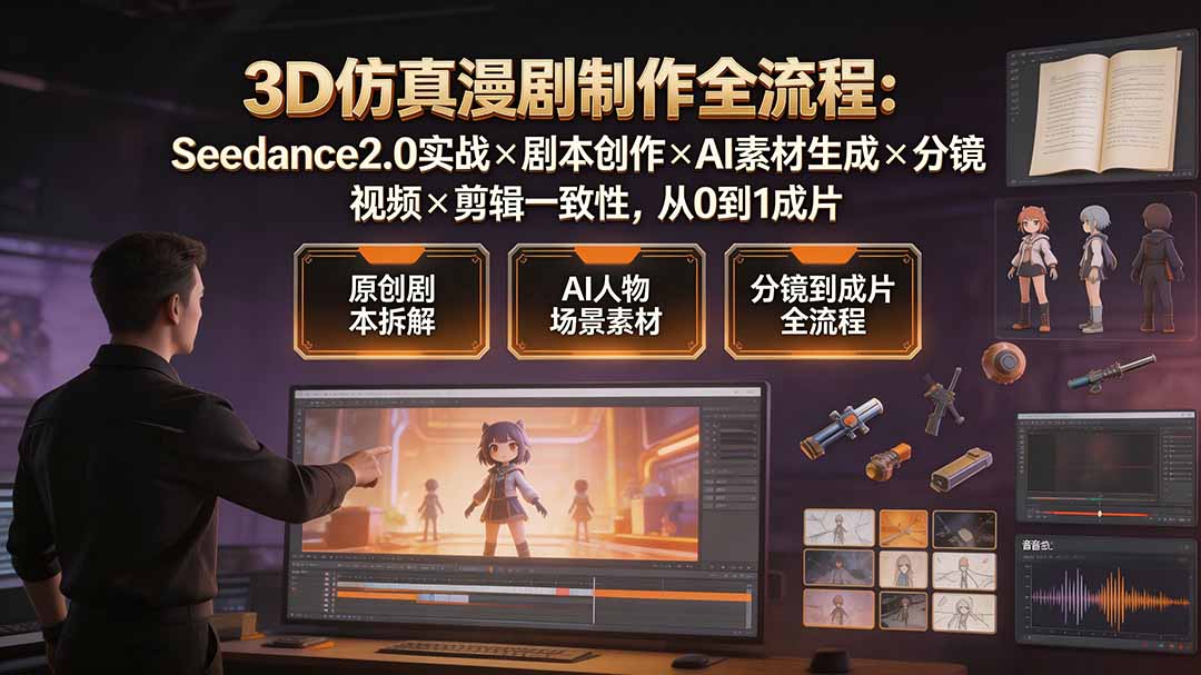 3D仿真漫剧制作全流程:Seedance2.0实战×剧本创作×AI素材生成×分镜视频×剪辑一致性,从0到1成片 3D仿真漫剧制作全流程:Seedance2.0实战×剧本创作×AI素材生成×分镜视频×剪辑一致性,从0到1成片