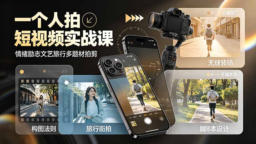 一个人拍短视频实战课:情绪励志文艺旅行多题材×五大景别×黄金构图×八大运镜,从拍摄到成片高效创作 一个人拍短视频实战课:情绪励志文艺旅行多题材×五大景别×黄金构图×八大运镜,从拍摄到成片高效创作