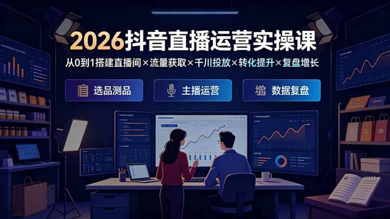 2026抖音直播运营实操课：从0到1搭建直播间×流量获取×千川投放×转化提升×复盘增长，系统掌握完整闭环 - 技研社-技研社