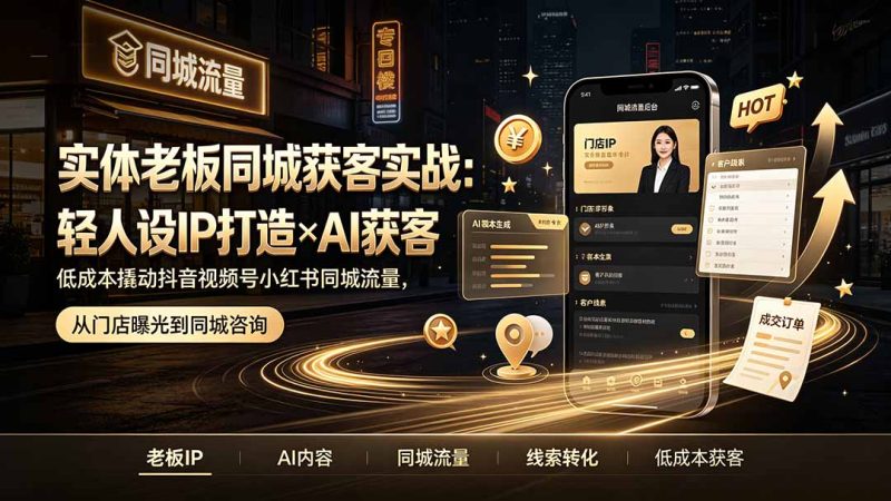 实体老板同城获客实战:轻人设IP打造×AI获客,低成本撬动抖音视频号小红书同城流量 - 技研社-技研社