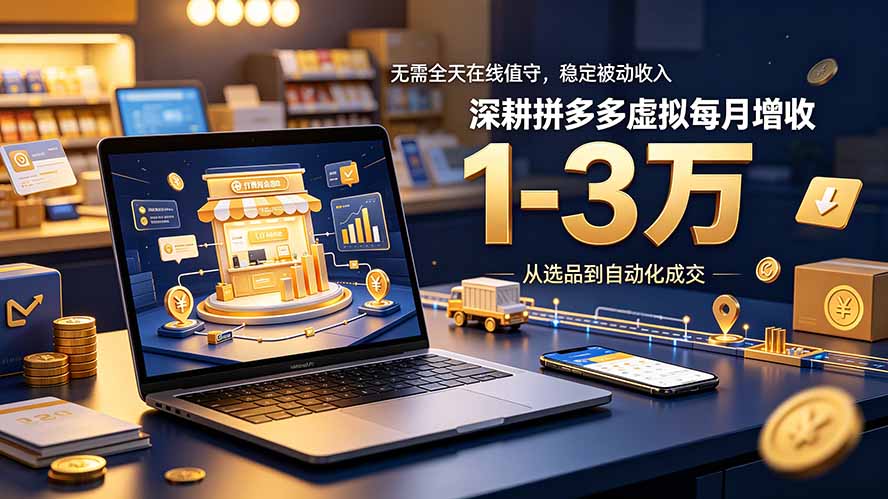 无需全天在线值守，稳定被动收入，深耕拼多多虚拟每月增收 1-3 万