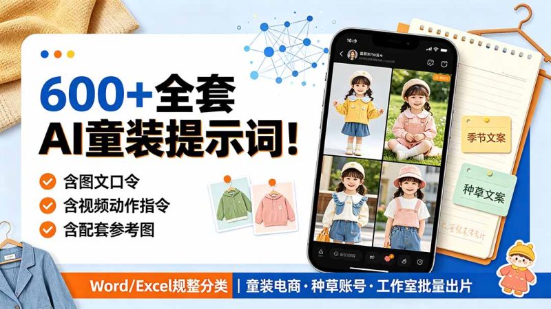 600+全套AI童装提示词!含图文口令+视频动作指令+配套参考图-技研社