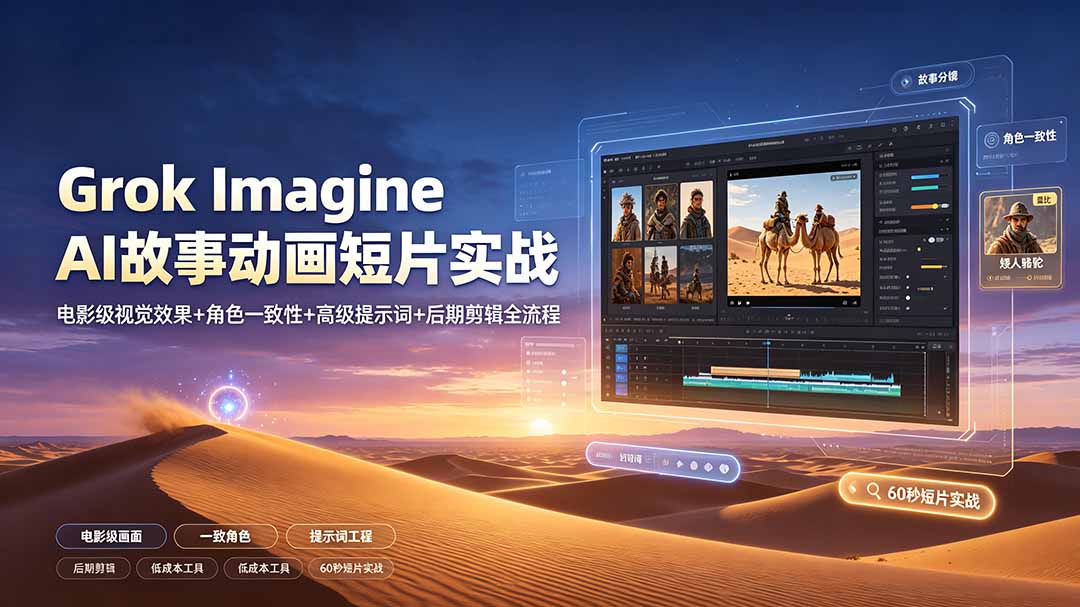 Grok Imagine AI故事动画短片实战:电影级视觉效果+角色一致性+高级提示词+后期剪辑全流程 Grok Imagine AI故事动画短片实战:电影级视觉效果+角色一致性+高级提示词+后期剪辑全流程