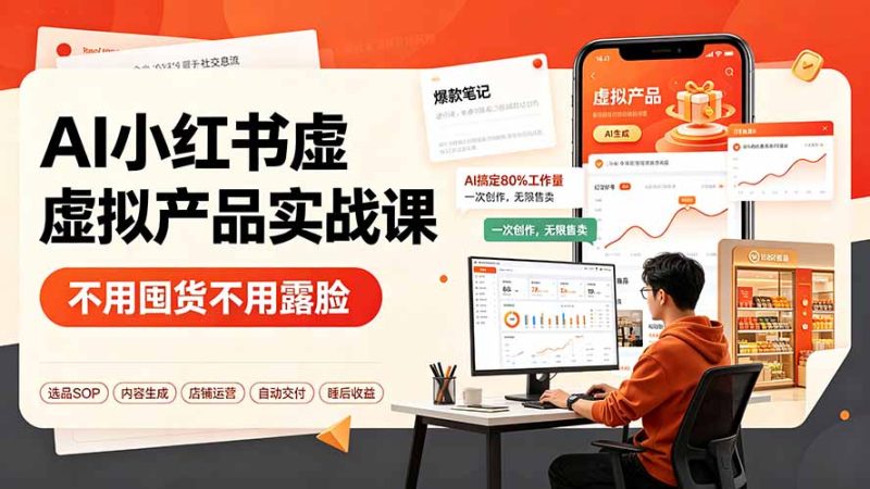 AI小红书虚拟产品实战课-更新:不用囤货不用露脸,AI搞定80%工作量,一次创作无限售卖睡后收益 - 技研社-技研社
