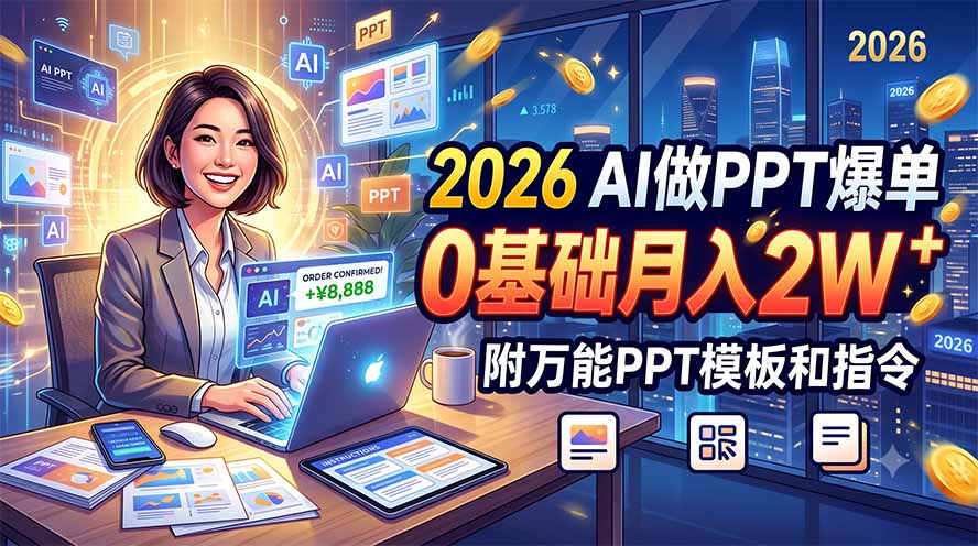 2026 AI做PPT爆单,0基础月入2W,附万能PPT模板和指令 2026 AI做PPT爆单,0基础月入2W,附万能PPT模板和指令
