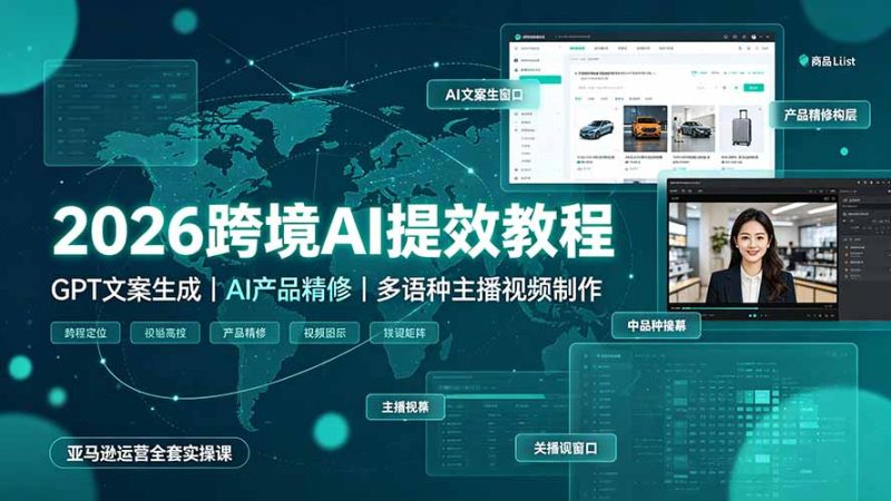 2026跨境AI提效教程·GPT文案生成|AI产品精修|多语种主播视频制作,亚马逊运营全套实操课 - 技研社-技研社