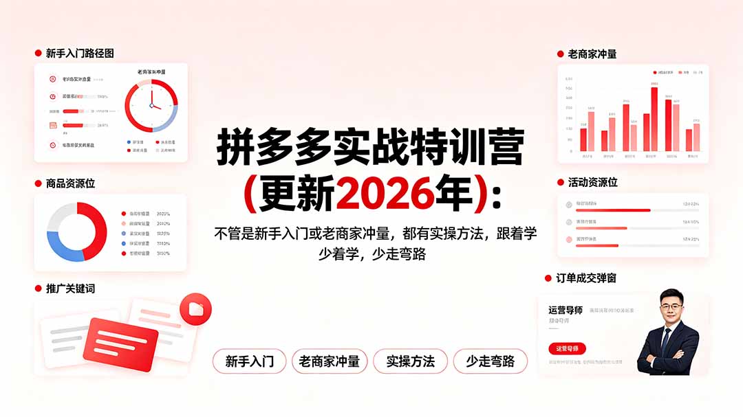 拼多多实战特训营(更新2026年):不管是新手入门或老商家冲量,都有实操方法,跟着学,少走弯路 拼多多实战特训营(更新2026年):不管是新手入门或老商家冲量,都有实操方法,跟着学,少走弯路
