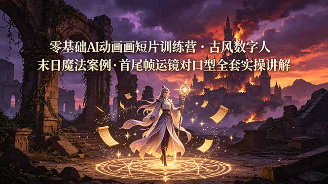零基础AI动画短片训练营,古风数字人末日魔法案例,首尾帧运镜对口型全套实操讲解 零基础AI动画短片训练营,古风数字人末日魔法案例,首尾帧运镜对口型全套实操讲解