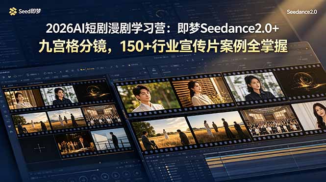 2026AI短剧漫剧学习营:即梦Seedance2.0+九宫格分镜,150+行业宣传片案例全掌握 2026AI短剧漫剧学习营:即梦Seedance2.0+九宫格分镜,150+行业宣传片案例全掌握