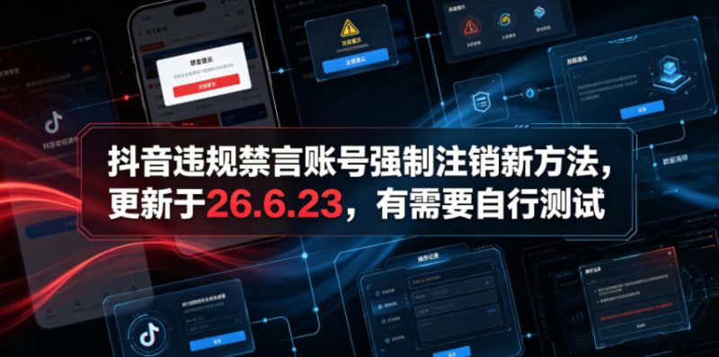 抖音违规禁言账号强制注销新方法，更新于26.6.23，有需要自行测试 - 技研社-技研社