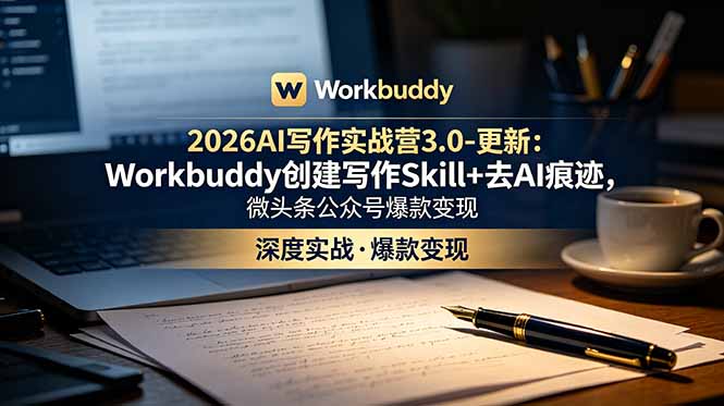 2026AI写作实战营3.0-更新:Workbuddy创建写作Skill+去AI痕迹,微头条公众号爆款变现 2026AI写作实战营3.0-更新:Workbuddy创建写作Skill+去AI痕迹,微头条公众号爆款变现
