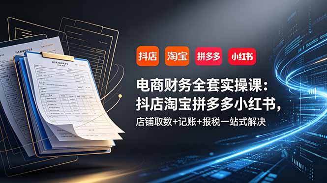 电商财务全套实操课：抖店淘宝拼多多小红书，店铺取数+记账+报税一站式解决 - 技研社-技研社