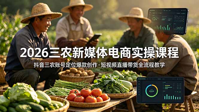 2026三农新媒体电商实操课程:抖音三农账号定位爆款创作,短视频直播带货全流程教学 2026三农新媒体电商实操课程:抖音三农账号定位爆款创作,短视频直播带货全流程教学