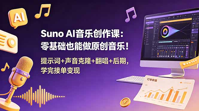 Suno AI音乐创作课:零基础也能做原创音乐!提示词+声音克隆+翻唱+后期,学完接单变现 Suno AI音乐创作课:零基础也能做原创音乐!提示词+声音克隆+翻唱+后期,学完接单变现