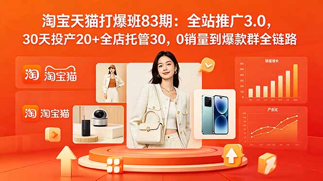 2026淘宝天猫打爆班83期:全站推广3.0,30天投产20+全店托管30,0销量到爆款群全链路 2026淘宝天猫打爆班83期:全站推广3.0,30天投产20+全店托管30,0销量到爆款群全链路