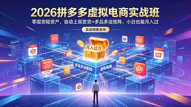 2026拼多多虚拟电商实战班:零囤货轻资产,自动上架发货+多品多店矩阵,小白也能月入过万 2026拼多多虚拟电商实战班:零囤货轻资产,自动上架发货+多品多店矩阵,小白也能月入过万