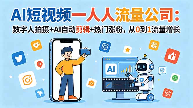 AI短视频一人流量公司:数字人拍摄+AI自动剪辑+热门涨粉,从0到1流量增长 AI短视频一人流量公司:数字人拍摄+AI自动剪辑+热门涨粉,从0到1流量增长