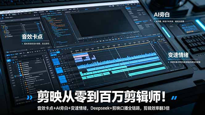 剪映从零到百万剪辑师!音效卡点+AI旁白+变速情绪,Deepseek+剪映口播全链路,剪辑效率翻3倍 剪映从零到百万剪辑师!音效卡点+AI旁白+变速情绪,Deepseek+剪映口播全链路,剪辑效率翻3倍