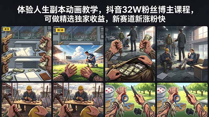 体验人生副本动画教学， 抖音32W粉丝博主课程，可做精选独家收益，新赛道新涨粉快 - 技研社-技研社