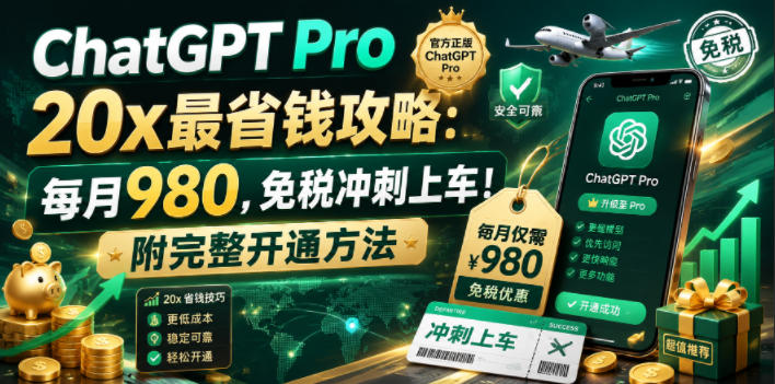 ChatGPT Pro 20x 最省钱攻略：每月980，免税冲刺上车！附完整开通方法 - 技研社-技研社