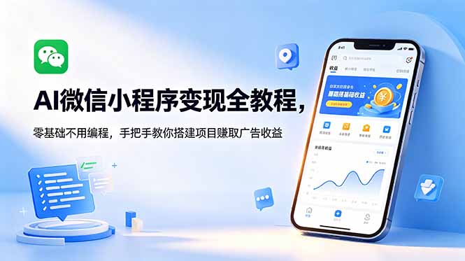 AI微信小程序变现全教程,零基础不用编程,手把手教你搭建项目赚取广告收益 AI微信小程序变现全教程,零基础不用编程,手把手教你搭建项目赚取广告收益