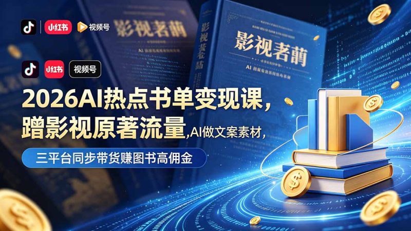2026AI热点书单变现课,蹭影视原著流量,AI做文案素材,三平台同步带货赚图书高佣金 - 技研社-技研社