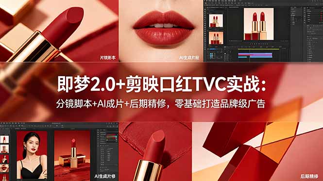 即梦2.0+剪映口红TVC实战:分镜脚本+AI成片+后期精修,零基础打造品牌级广告 即梦2.0+剪映口红TVC实战:分镜脚本+AI成片+后期精修,零基础打造品牌级广告