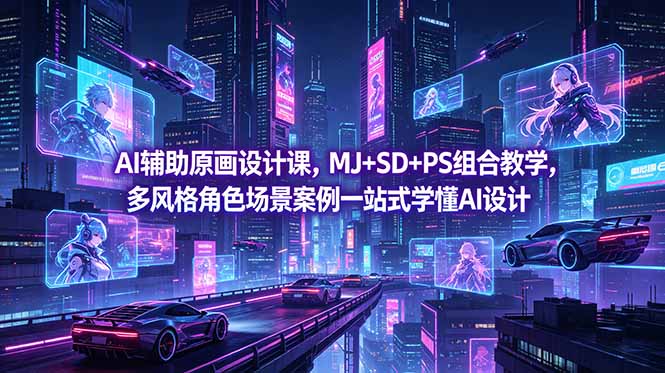 AI辅助原画设计课,MJ+SD+PS组合教学,多风格角色场景案例一站式学懂AI设计 AI辅助原画设计课,MJ+SD+PS组合教学,多风格角色场景案例一站式学懂AI设计