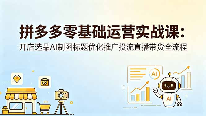 拼多多零基础运营实战课:开店选品AI制图标题优化推广投流直播带货全流程-技研社