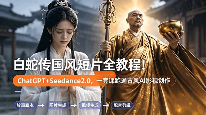 白蛇传-国风短片全教程!ChatGPT+Seedance2.0,一套课跑通古风AI影视创作 白蛇传-国风短片全教程!ChatGPT+Seedance2.0,一套课跑通古风AI影视创作