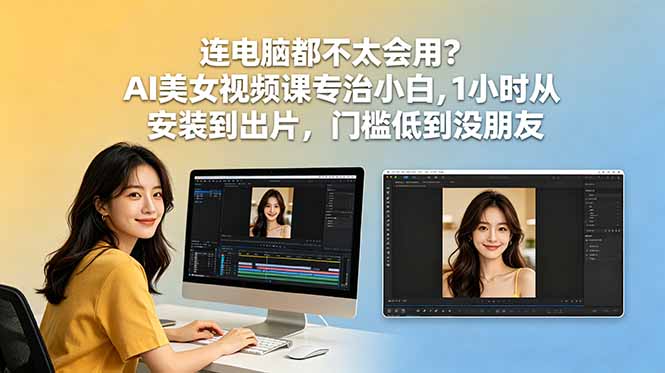 连电脑都不太会用?AI美女视频课专治小白,1小时从安装到出片,门槛低到没朋友 连电脑都不太会用?AI美女视频课专治小白,1小时从安装到出片,门槛低到没朋友