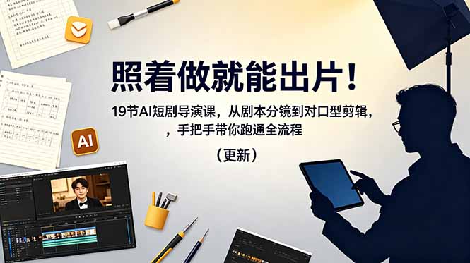 照着做就能出片!19节AI短剧导演课:从剧本分镜到对口型剪辑,手把手跑通全流程-技研社