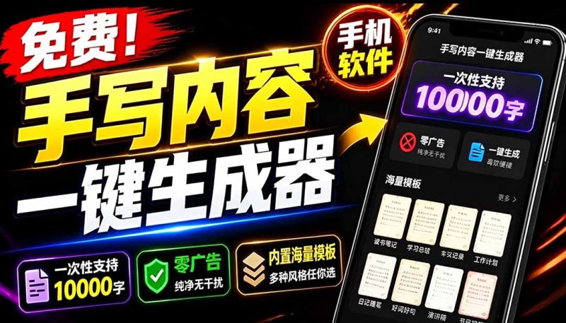 超逼真手写字体一键生成器:纯免费离线运行,一次性支持10000字-技研社