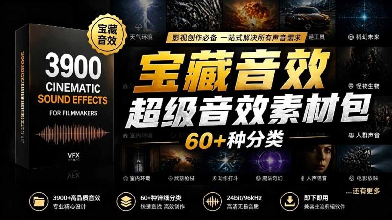 宝藏音效合集包!60+多种音效分类:共计3900个,分类清晰-技研社