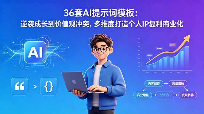36套AI提示词模板:逆袭成长到价值观冲突,多维度打造个人IP复利商业化 36套AI提示词模板:逆袭成长到价值观冲突,多维度打造个人IP复利商业化