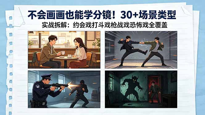 不会画画也能学分镜！30+场景类型实战拆解：约会戏打斗戏枪战戏恐怖戏全覆盖 - 技研社-技研社