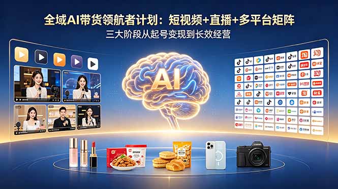 全域AI带货领航者计划:短视频+直播+多平台矩阵,三大阶段从起号变现到长效经营 全域AI带货领航者计划:短视频+直播+多平台矩阵,三大阶段从起号变现到长效经营