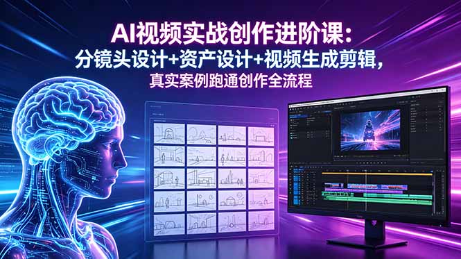 AI视频实战创作进阶课:分镜头设计+资产设计+视频生成剪辑,真实案例跑通创作全流程-技研社