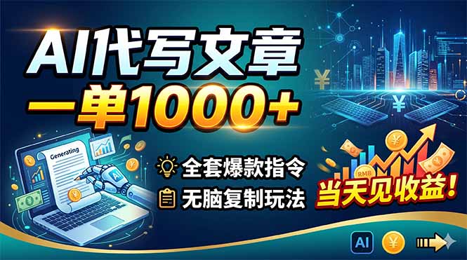 AI代写文章,一单1000+,全套爆款指令+无脑复制玩法,当天见收益! AI代写文章,一单1000+,全套爆款指令+无脑复制玩法,当天见收益!