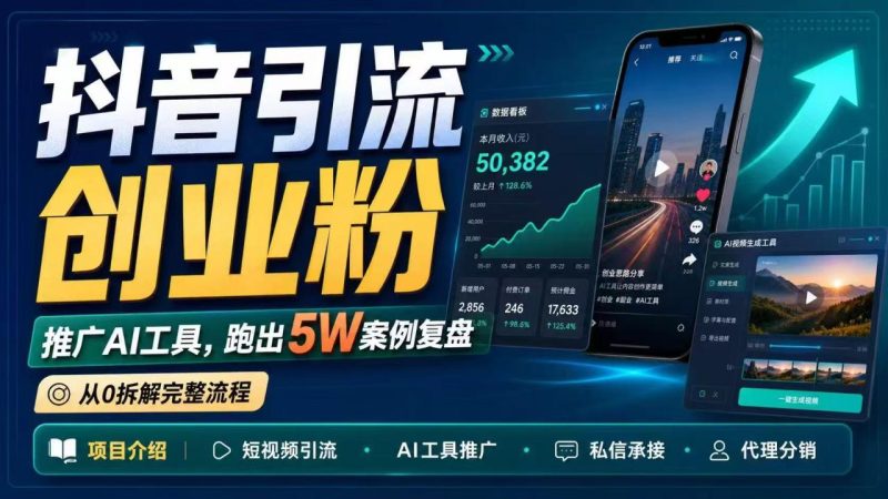 抖音引流创业粉推广AI工具,一个月跑出5W案例复盘,从0拆解完整流程 - 技研社-技研社