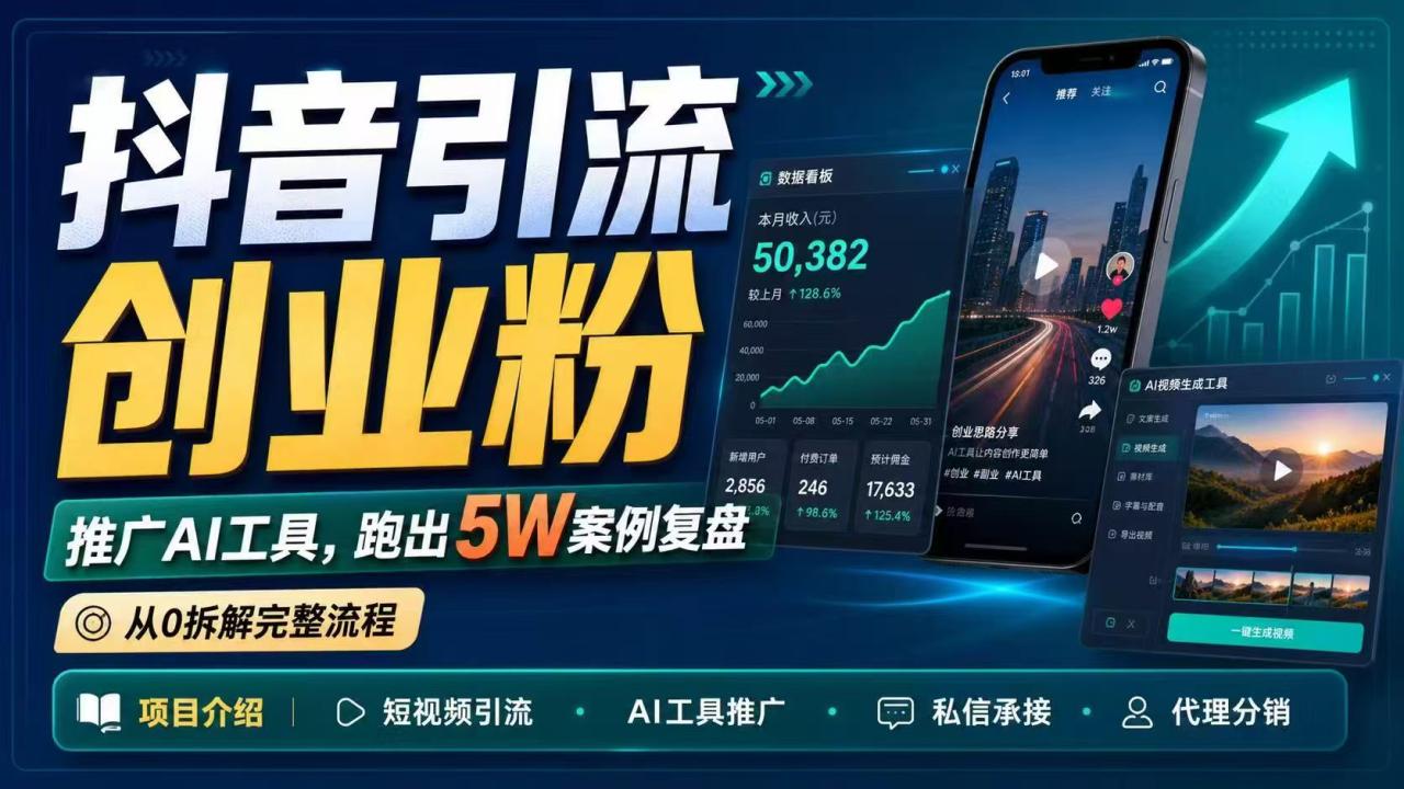 抖音引流创业粉推广AI工具,一个月跑出5W案例复盘,从0拆解完整流程 抖音引流创业粉推广AI工具,一个月跑出5W案例复盘,从0拆解完整流程
