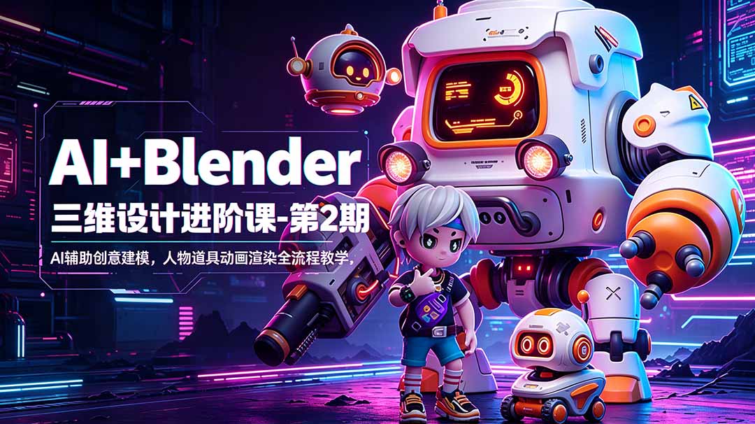 AI+Blender三维设计进阶课-第2期:AI辅助创意建模,人物道具动画渲染全流程教学 AI+Blender三维设计进阶课-第2期:AI辅助创意建模,人物道具动画渲染全流程教学