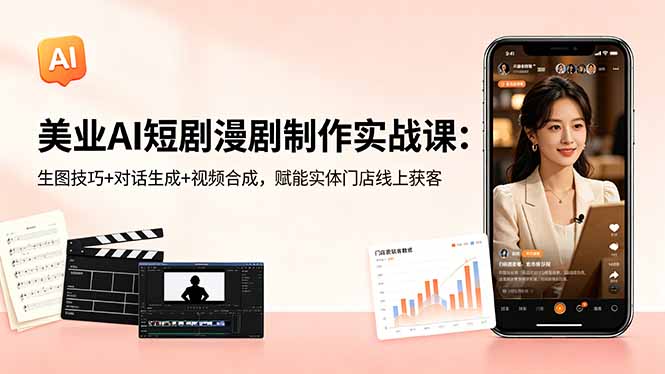 美业AI短剧漫剧制作实战课:生图技巧+对话生成+视频合成,赋能实体门店线上获客 美业AI短剧漫剧制作实战课:生图技巧+对话生成+视频合成,赋能实体门店线上获客